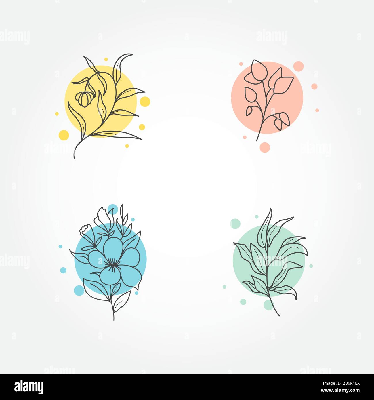 Logo botanico monolina con alcuni colori pastello di sfondo. Illustrazione Vettoriale