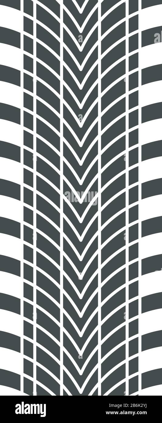 Icona glifo nero per la stampa dei pneumatici. Marchi dettagliati degli pneumatici direzionali per automobili. Traccia della ruota della vettura con scanalature spesse. Percorso pneumatici per strada del veicolo. Silhouette Illustrazione Vettoriale