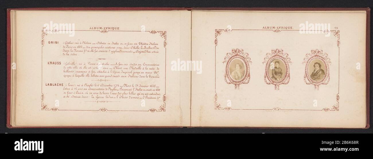Tre riproduzioni fotografiche raffiguranti ritratti di Giulia Grisi, Gabrielle Krauss e Luigi Lablache Tre riproduzioni fotografiche raffiguranti ritratti di Giulia Grisi, Gabrielle Krauss e Luigi Lablache Tipo Di Oggetto : riproduzione di foto pagina numero articolo: RP-F 2001-7-147-12 Produttore : fotografo: Antoine René Trinquartnaar foto: Anonimo a disegno : luogo anonimo produzione: Incontri in Francia: CA. 1858 - ca. 1868 Materiale: Carta fotografica tecnica: Stampa / albumina pressione dimensioni: Pagina: H 150 mm × W 227 mm Oggetto: Ritratto di opera-singerWie: Giulia GrisiGabrielle KrausLuig Foto Stock