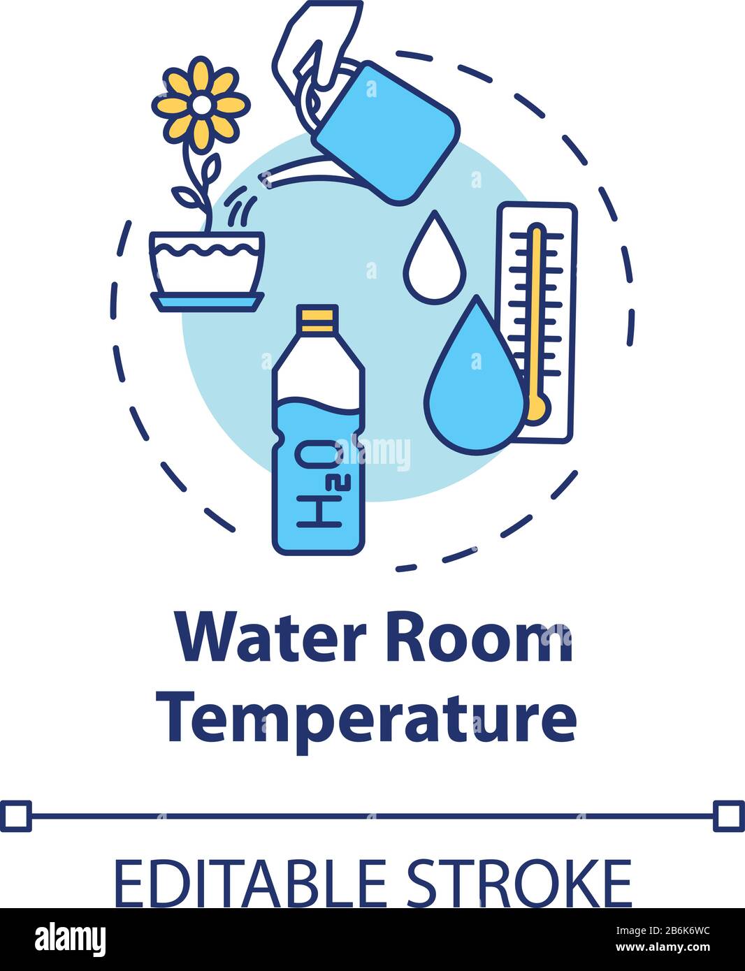 Icona del concetto di temperatura della sala d'acqua. Manutenzione della temperatura appropriata. Cura dei fiori al coperto. Irrigazione piante idea sottile linea illustrazione. Vettore isolato Illustrazione Vettoriale