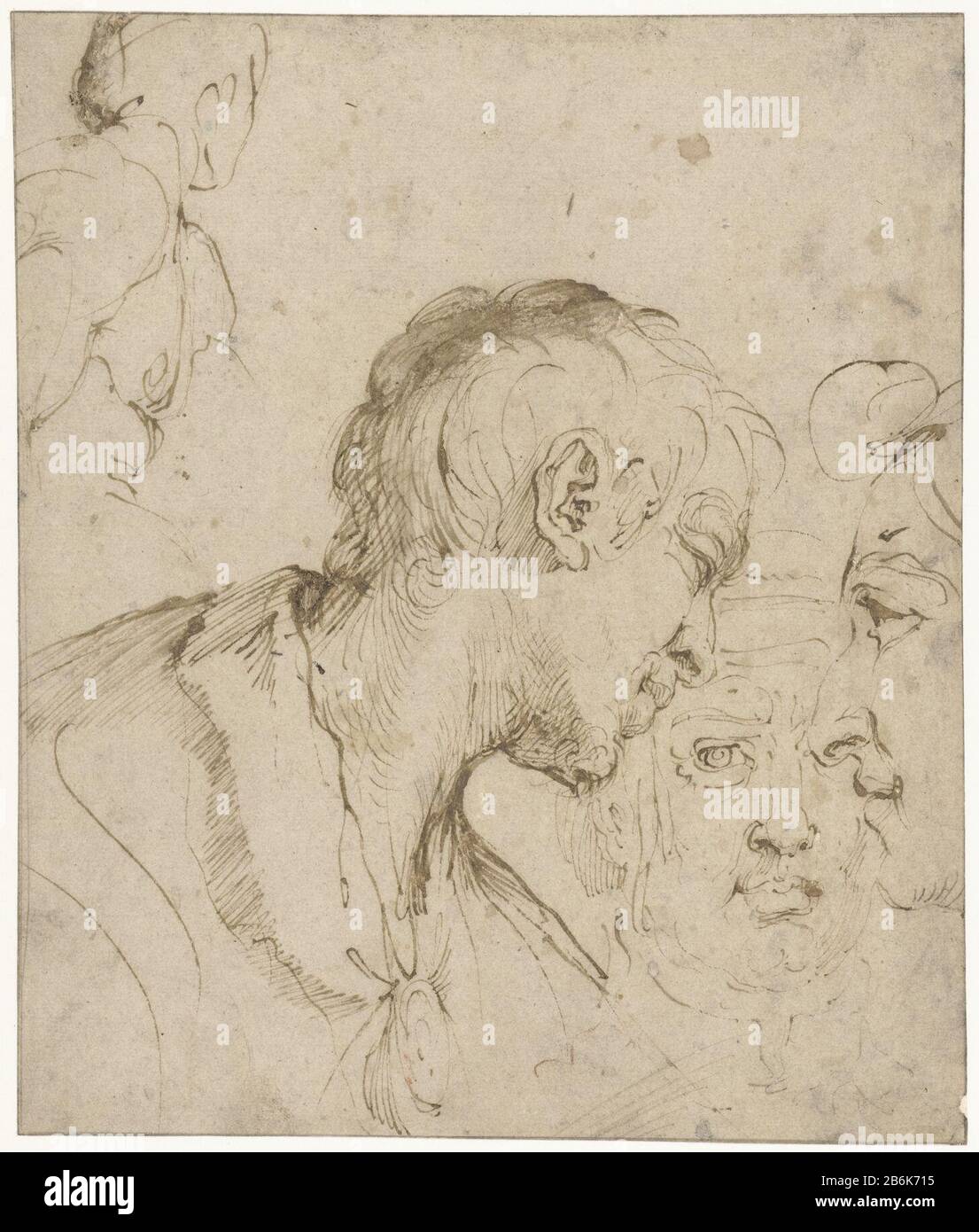 Tre teste di uomini Tre teste di uomini tipo oggetto: Disegno numero Oggetto: RP-T-1889-A-2154 Produttore : disegnatore: Annibale Carracci datazione: 1592 - 1602 caratteristiche Fisiche: Penna e pennello in materiale marrone: Inchiostro Tecnica: Dimensioni penna / pennello: H 216 mm × W 183 mm Foto Stock