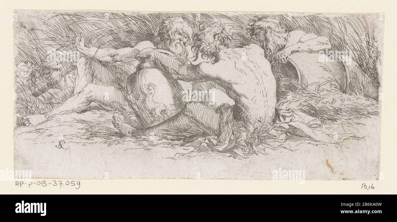 Tre dèi del fiume urne Tritons e dèi del fiume (titolo della serie) Tre dèi del fiume in carica urns. Sullo sfondo a sinistra due riviergoden. Produttore : printmaker: Salvator Rosa (listed property) Prodotto Del Luogo: Italy Data: CA. 1660 - ca. 1661 caratteristiche Fisiche: Attacco chimico e punto di essiccazione con lastra tono materiale: Carta Tecnica: Attacco / ago secco / lastra tono dimensioni: Foglio: H 96 mm (Taglio bordo piastra Interno.) b × 212 mm (taglio bordo piastra Interno.) Oggetto: River-god Foto Stock