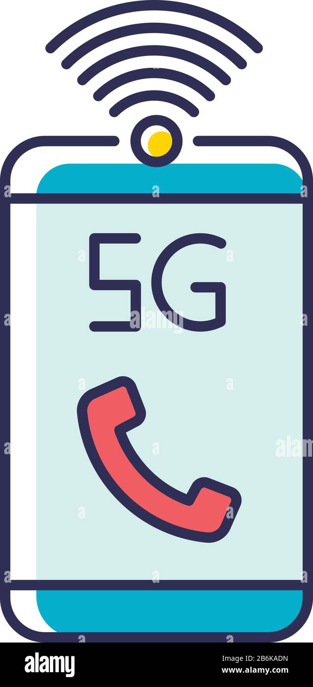 Icona a colori RGB della rete mobile 5G. Standard migliorato per le chiamate telefoniche e i messaggi vocali. Comunicazione. Segnale di alta qualità. Tecnologia wireless. Isolato Illustrazione Vettoriale