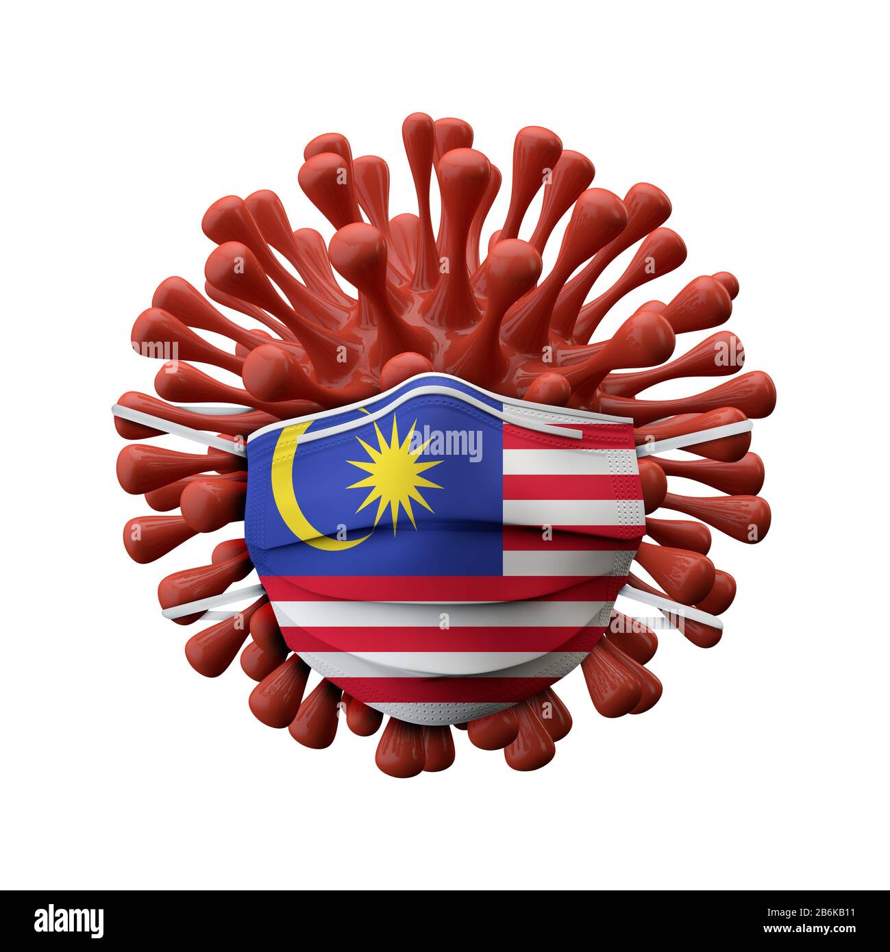 Malaysia flag maschera protettiva su un virus batteri. Rappresentazione 3D Foto Stock