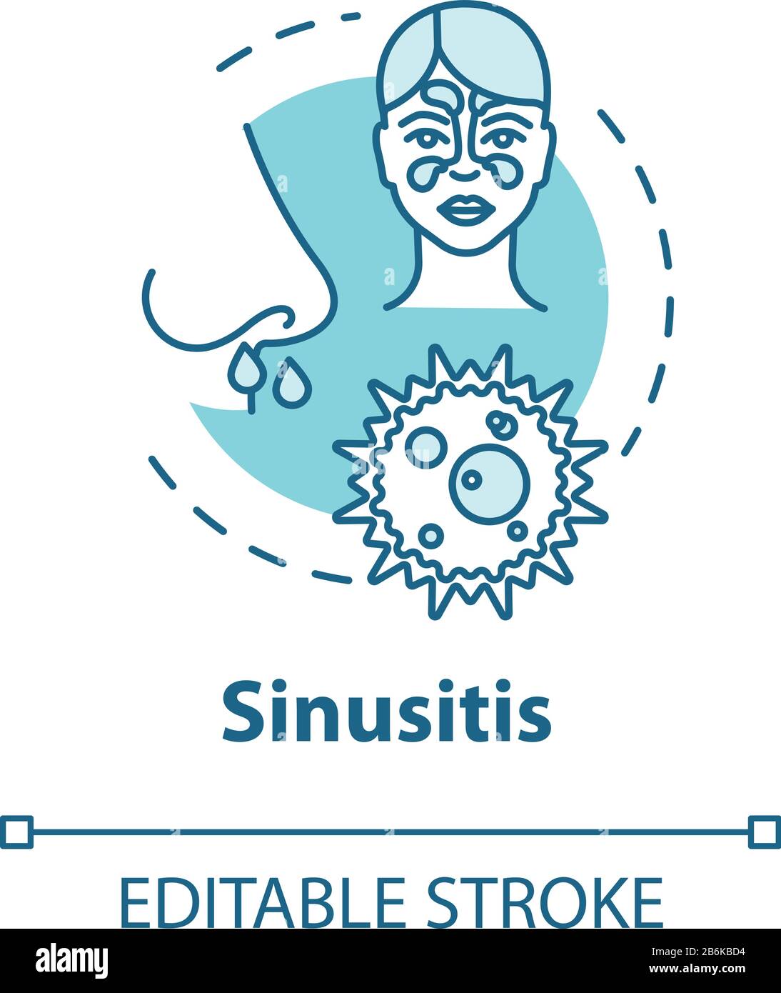 Icona concetto sinusite. Naso chiuso. Complicazione dell'influenza. Malattia respiratoria. Problema nasale. Illustrazione della linea sottile dell'idea di infezione di flu. Vettore Illustrazione Vettoriale