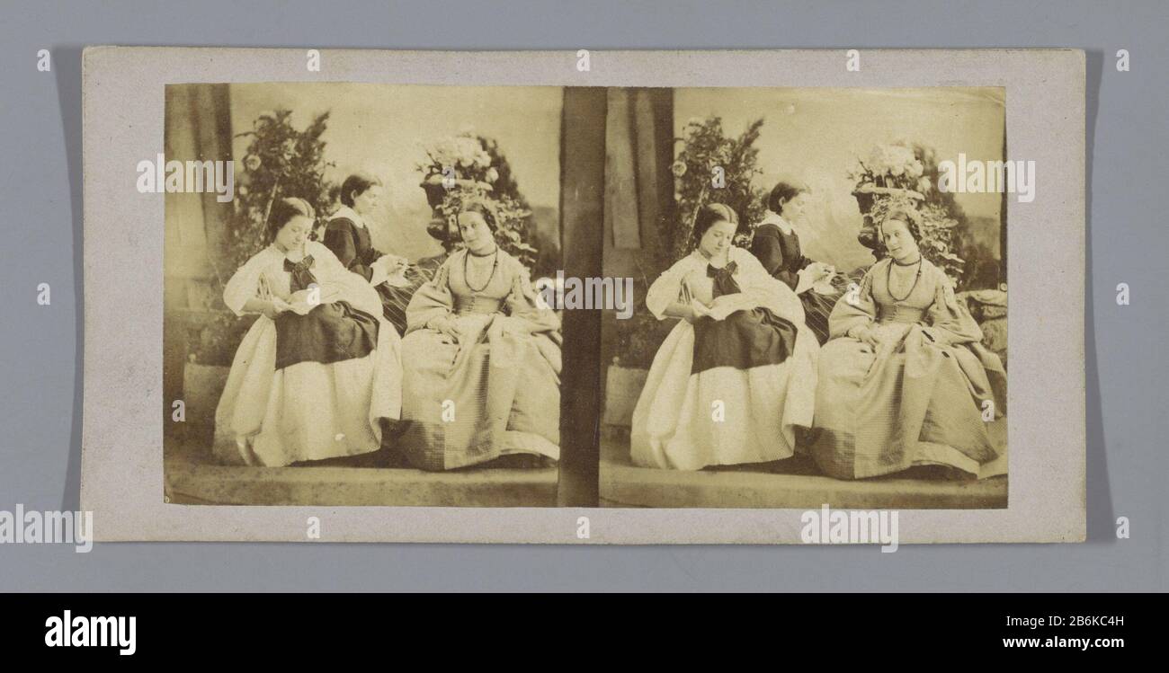 Tre donne sedute flowerpots Tre donne sedute flowerpots tipo di oggetto: Stereo picture numero articolo: RP-F F10067 Produttore : fotografo: Anonimo Place produzione: Europe Data: CA. 1850 - ca. 1880 caratteristiche Fisiche: Albume materiali di stampa: Carta di cartone Tecnica: Albume dimensioni di stampa: Supporto secondario: H 85 mm × W 170 mm Oggetto: Vaso Garden figura dove Europa Foto Stock