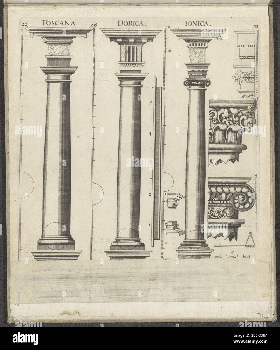 II: Tre colonne dell'ordine toscano, dorico e ionico su un piedistallo. Destra queste due capitali ecc. la stampa fa parte di un album. Produttore : stampatore Johann Christoph Feinlein (edificio elencato), progettato da Johann Christoph Feinlein (proprietà elencate) Fabbricazione Del Luogo: Germania Data: 1630 - 1685 caratteristiche Fisiche: Engra materiale piegato: Carta Tecnica: Engra (processo di stampa) dimensioni: Bordo della lastra: H 362 mm × W 273 mm Oggetto: Colonna, colonna  architettura ordine toscano  architettura ordine architettonico  architettura architettonica  architettura architettonica Foto Stock