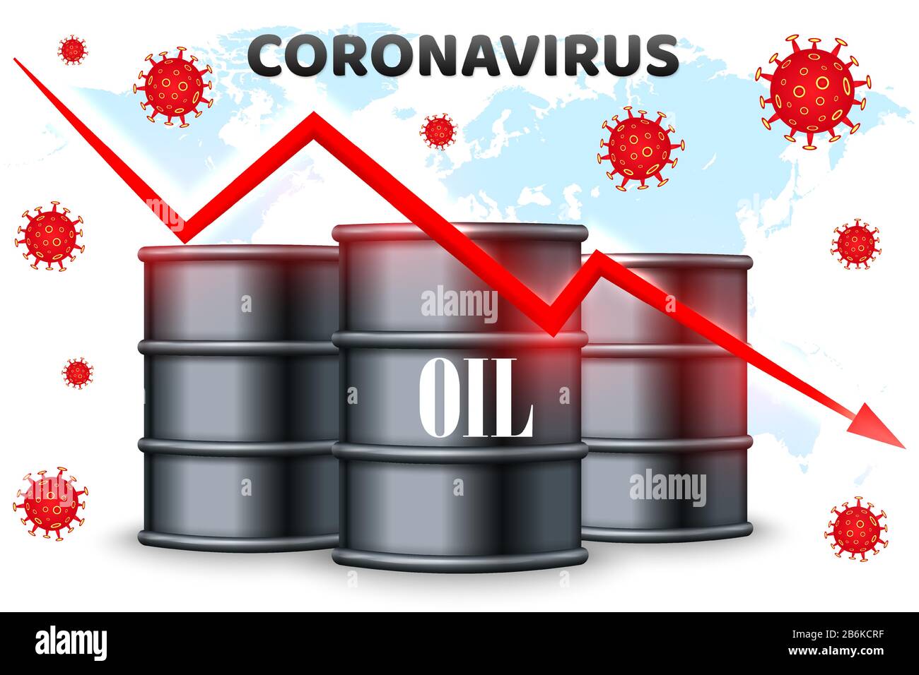 Coronavirus e calo del prezzo del petrolio. Crisi finanziaria mondiale. Illustrazione del vettore Illustrazione Vettoriale