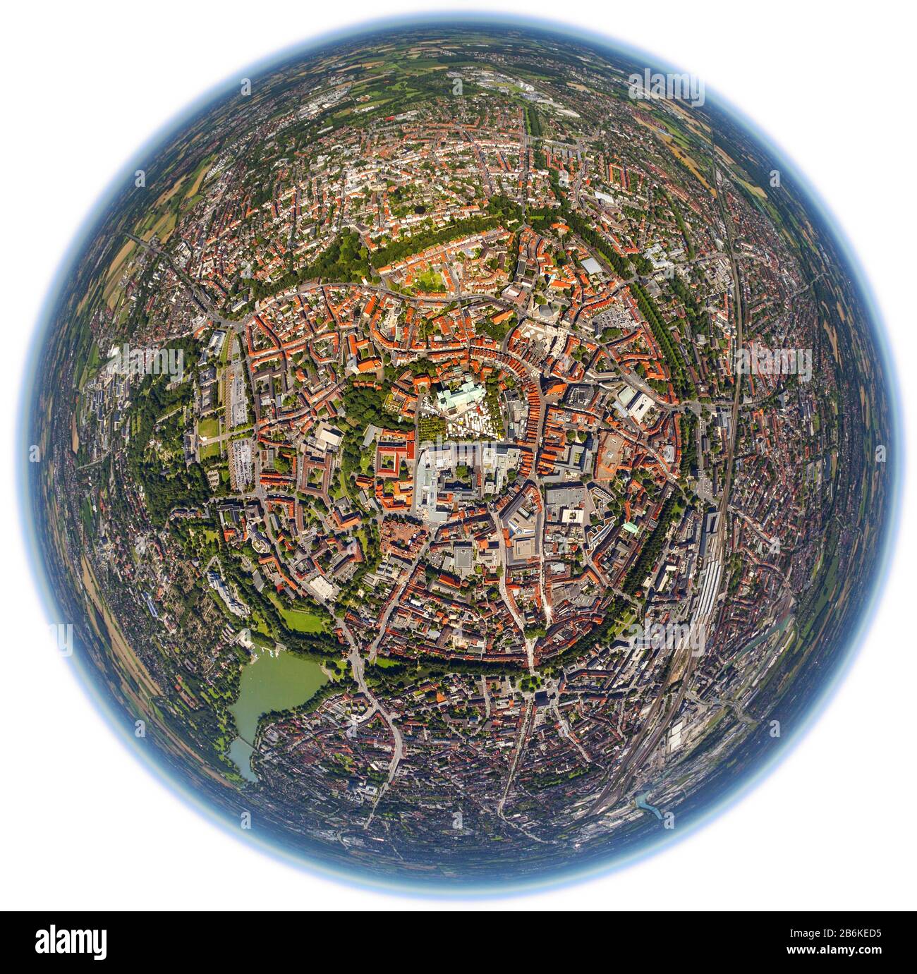 , centro città di Munster, città vecchia con cattedrale e mercato sulla Pomplatz, 25.07.2012, vista aerea, Germania, Renania Settentrionale-Vestfalia, Munster Foto Stock