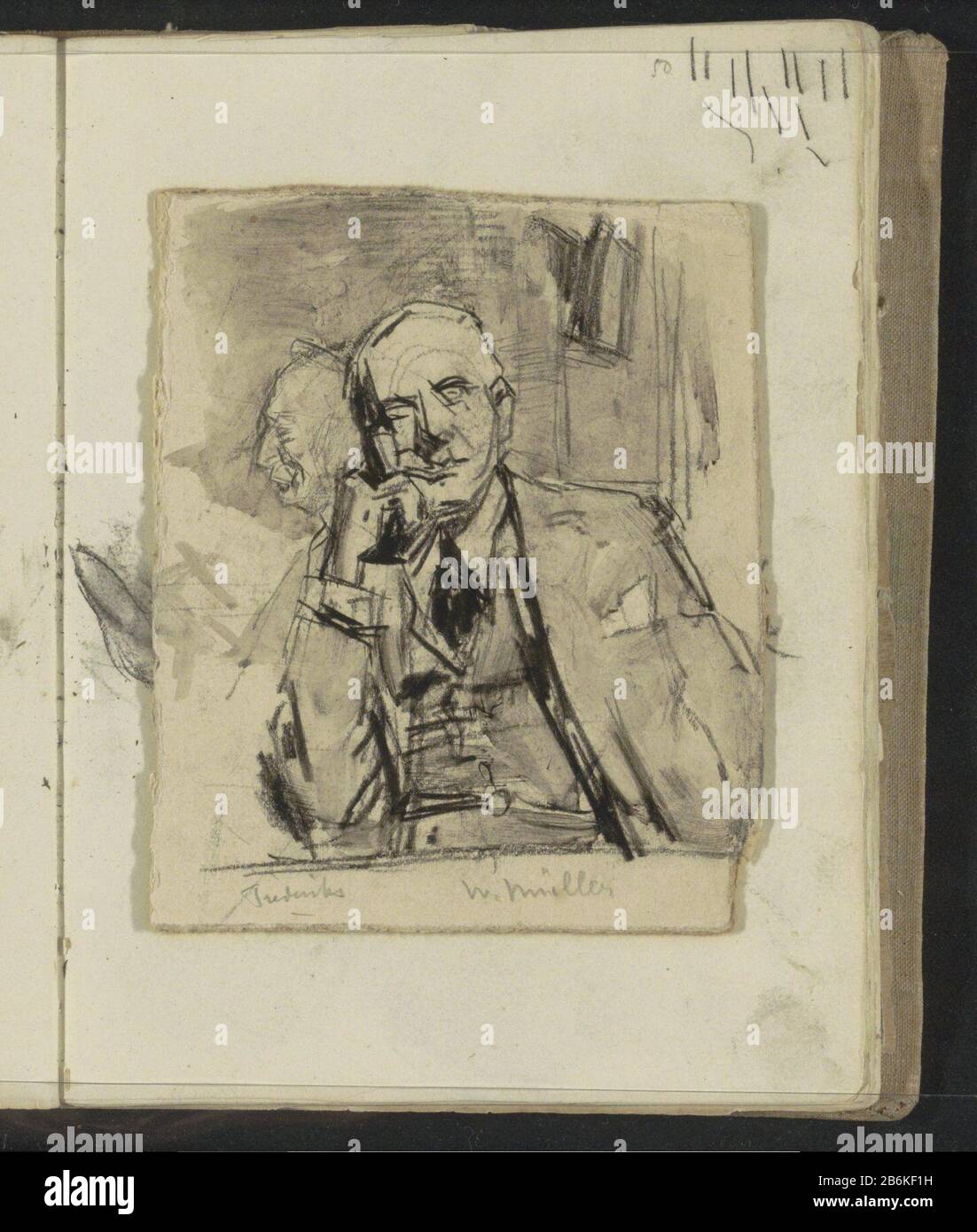 Foglia, bloccata a pagina 50 di uno sketchbook con 82 pagine. Produttore : artista: Floris Arntzenius Produzione Luogo: Den Haag Data: CA. 1883 - ca. 1914 caratteristiche Fisiche: Gesso nero e pennello in materiale grigio: Carta cartone gesso Soggetto: Persona storica ritratto, autoritratto di artistWie Willem Müller Foto Stock Foglia, bloccata a pagina 50 di uno sketchbook con 82 pagine. Produttore : artista: Floris Arntzenius Produzione Luogo: Den Haag Data: CA. 1883 - ca. 1914 caratteristiche Fisiche: Gesso nero e pennello in materiale grigio: Carta cartone gesso Soggetto: Persona storica ritratto, autoritratto di artistWie Willem Müller Foto Stock