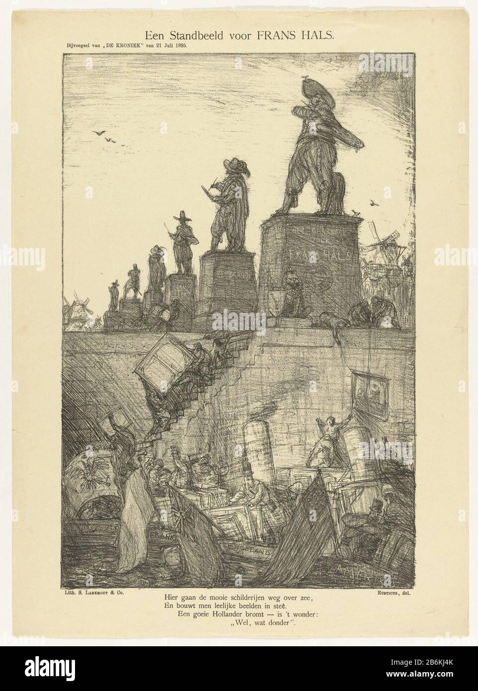 Una statua di Frans Hals (oggetto del titolo) una statua di Frans Hals è stato istituito in una fila con foto di Rembrandt, Jan Steen e altri artisti. In primo piano sono trasportati in barche dipinti all'estero. Giù un versetto di quattro linee. Pubblicato nell'appendice della Cronaca del 21 luglio 1895. Produttore : stampatore Marius Bauer (edificio elencato) stampante Samuel Lankhout & Couitgever: Cornelis Marinus van Place produzione: Stampatore: Olandese Editore: L'Aia Editore: Amsterdam Data: 21 luglio, -1895 caratteristiche Fisiche: Litografia materiale: Tecnica della carta: Litografia (tecnica) D Foto Stock
