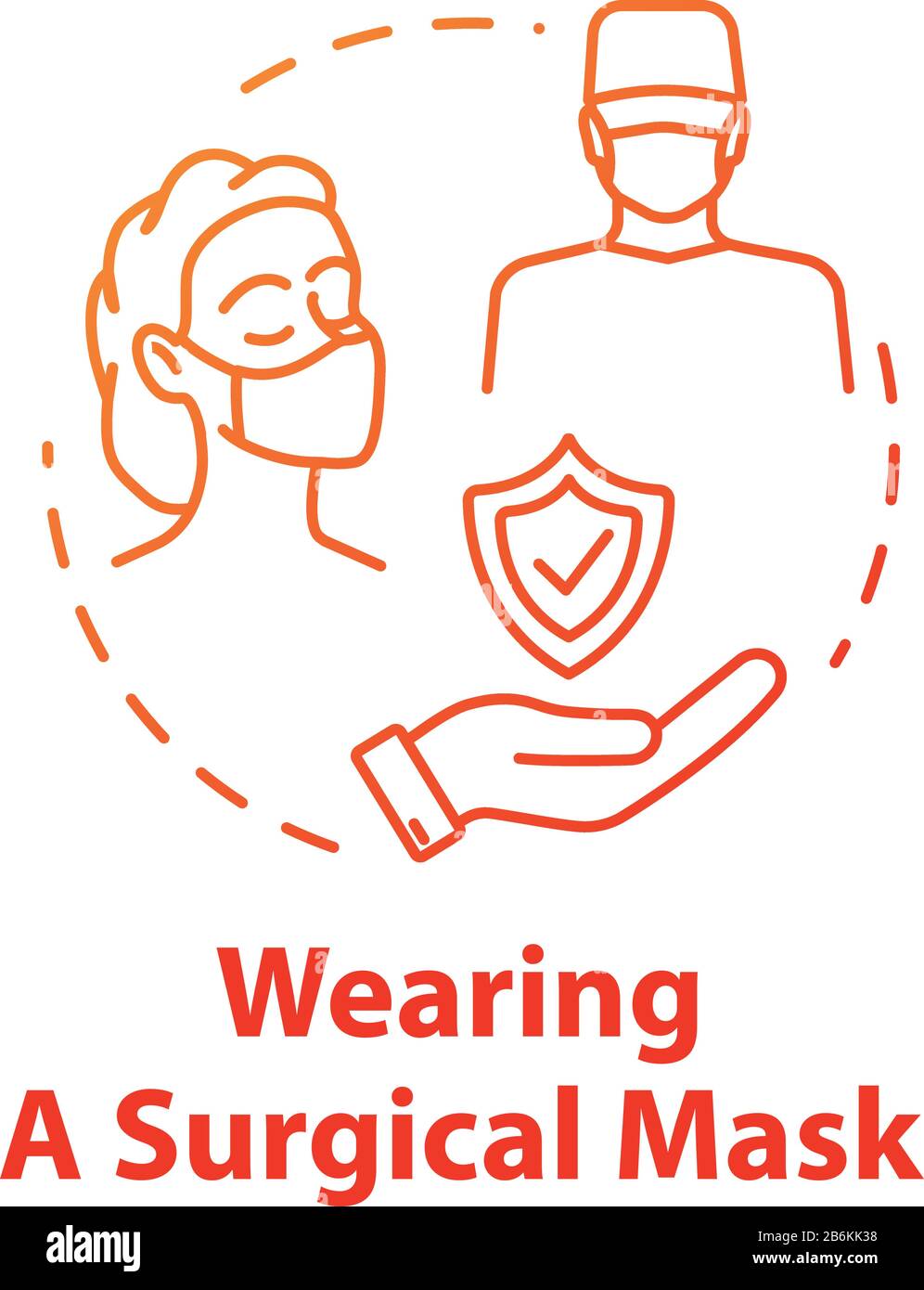 Icona del concetto di maschera chirurgica da indossare. Protezione del viso del medico per il funzionamento. Sicurezza per il chirurgo. Illustrazione della linea sottile dell'idea di prevenzione dell'influenza. Vettore Illustrazione Vettoriale