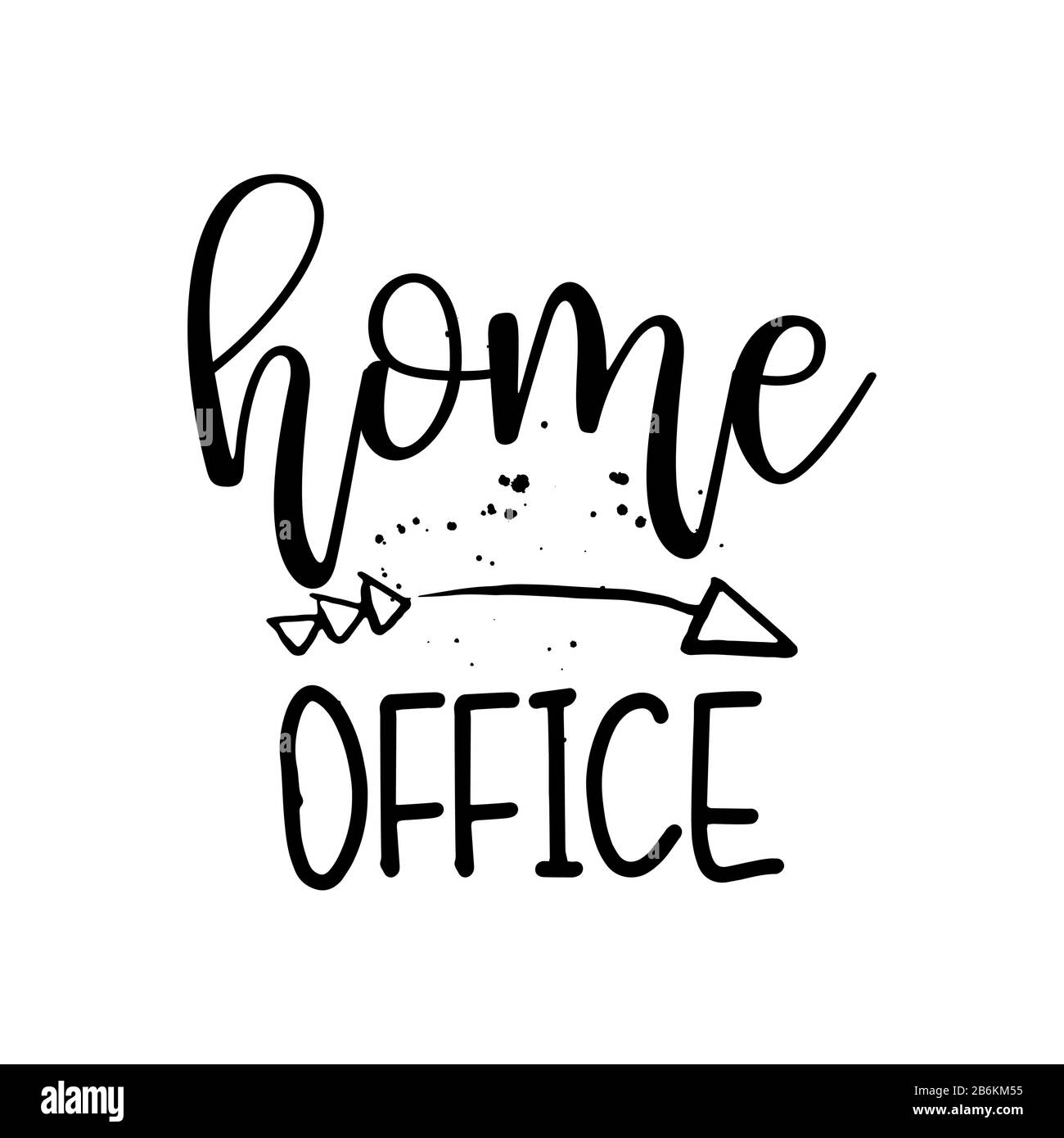 Logo Home Office - Typography logo aziendale. Stampa scritta a mano. Illustrazione vettoriale vintage con freccia. Illustrazione Vettoriale