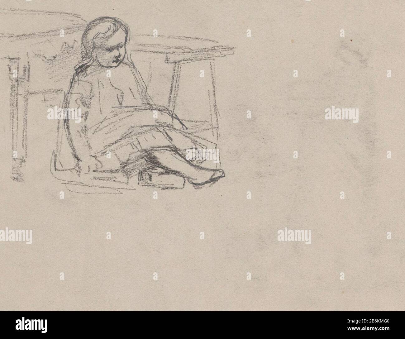 Una ragazza seduta a terra UNA ragazza seduta sul pavimento tipo di oggetto: Disegno numero Oggetto: RP-T-1897-A-3229 (V) fabbricazione Creatore: Artista: Hendrik Valkenburg Datato: 1836 - 1896 caratteristiche Fisiche: Matita e gesso nero su carta grigia materiale: Carta matita gesso dimensioni: H 233 mm × W 291 mm Oggetto: interno della casa acquisto e. Foto Stock