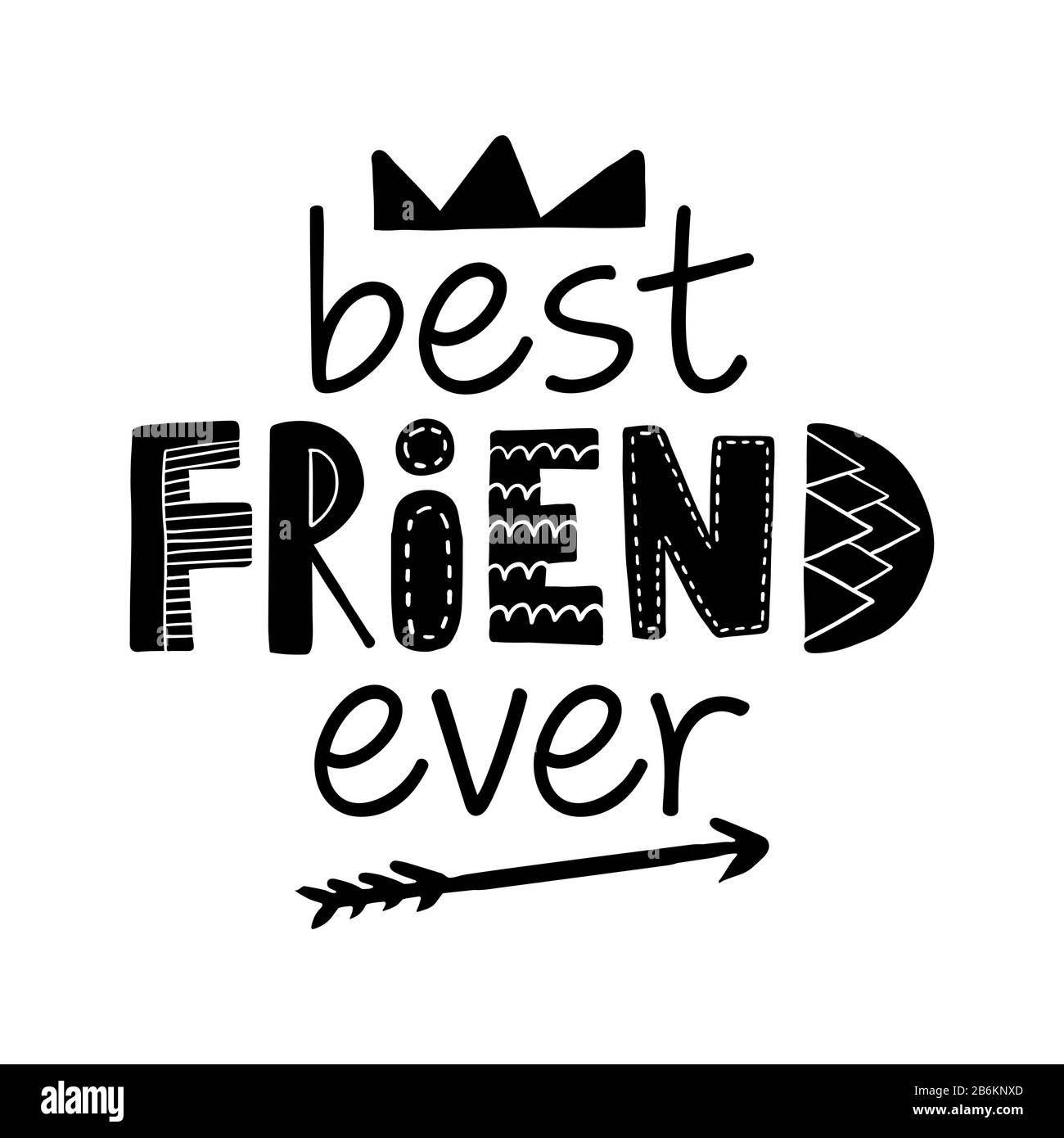 Miglior amico mai - bella citazione di calligrafia letterale. Biglietto di auguri per il giorno dell'amicizia scritto a mano. Design vettoriale moderno. Illustrazione Vettoriale