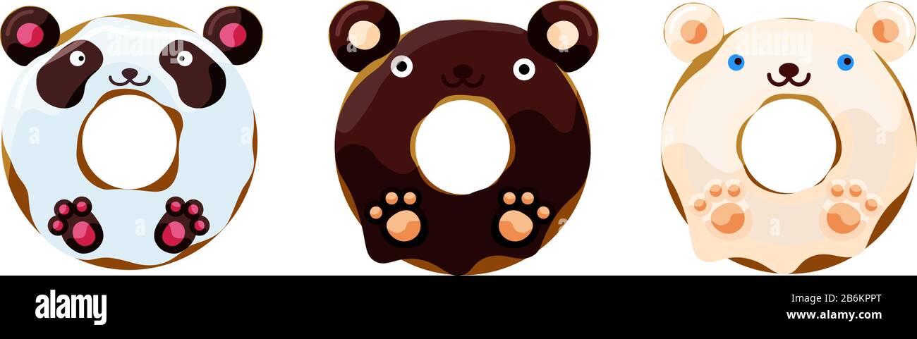 Cute Bears ciambelle Set vettore illustrazione Illustrazione Vettoriale