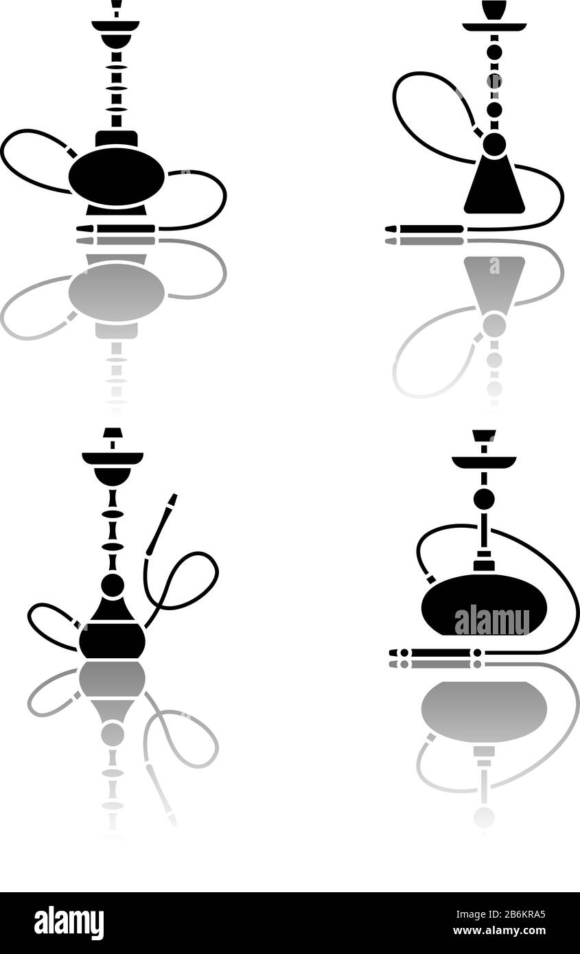 Set di icone gyph nero ombra goccia hookah. Divertimento con gli amici. Casa sheesha. Lounge Nargile. Odore dal tubo. Profumo di vaporizzazione. Area fumatori Illustrazione Vettoriale