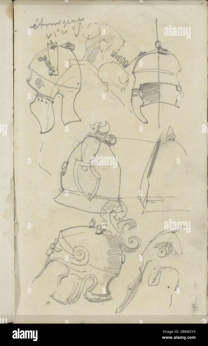 Etruskische helmen uit de zesde eeuw voor Christus pagina 6 uno sketchbook 25 bladen. Produttore : artista George Hendrik Breitner luogo di produzione: The Hague Data: 1880 - 1882 caratteristiche Fisiche: Matita materiale: Matita oggetto: Casco Foto Stock