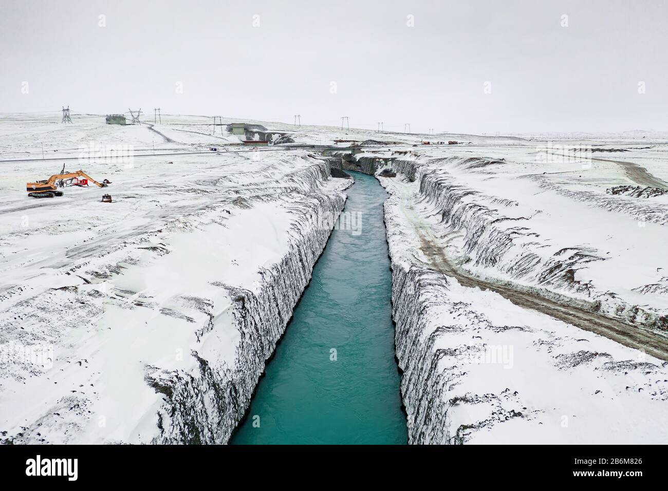 Centrale idroelettrica di Sultartangavirkjun, Highlands centrali, Islanda Foto Stock