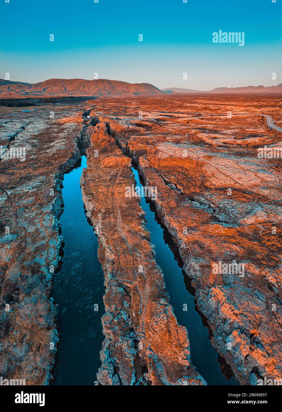 Autunno, Flosagja Fissure, Parco Nazionale Di Thingvellir, Islanda Foto Stock