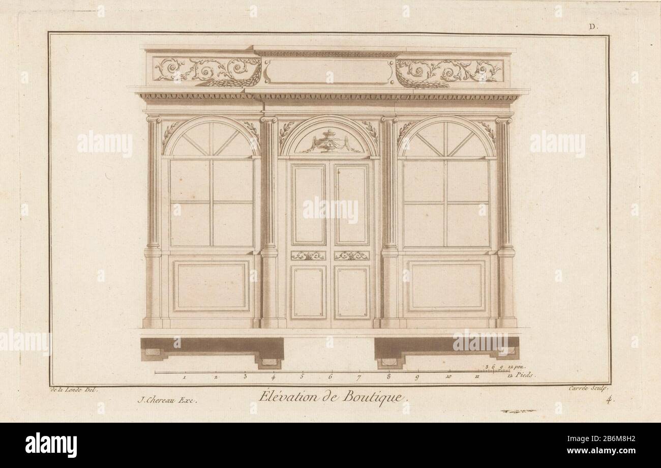 un façade con due porte al centro di un emisfero dessus de porte un vaso. Su entrambi i lati finestre semi-circolari fiancheggiate da colonne. Sui pannelli laterali superiori. Produttore : stampatore: Antoine Carré (proprietà in elenco) per ordinare di: Richard Lalonde (edificio in elenco) Editore: Jacques Simon Chéreau (proprietà in elenco) Luogo fabbricazione: Parigi Data: 1788 Caratteristiche Fisiche: Acquaforte e acquainta, stampato in materiale marrone: Carta Tecnica: Acquaforte / acquatinta dimensioni: Bordo della piastra: H 219 mm × W 341 mm Oggetto: Colonna façade (o casa o edificio), colonna  architettura Foto Stock