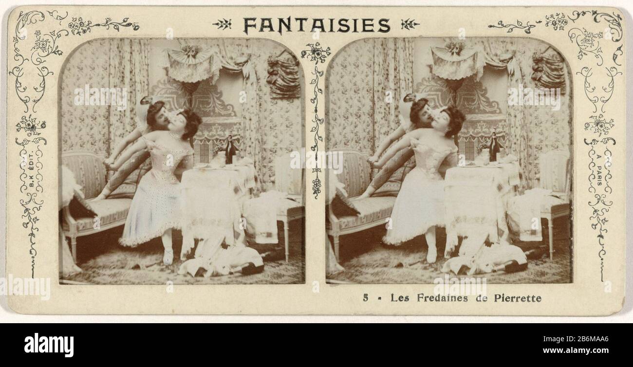 Fantaisies Les Fredaines de Pierrette, no 5 Fantaisies Les Freda Ines de Pierrette, no 5 Object Type : stereo picture numero articolo: RP-F F14267 Produttore : fotografo Adolphe Block Appuntamenti: 1855 - 1920 caratteristiche Fisiche:. Fotografia su cartone materiali: Cartone Tecnica: Fotografia dimensioni: Supporto secondario: H 75 mm × W 150 mm Foto Stock