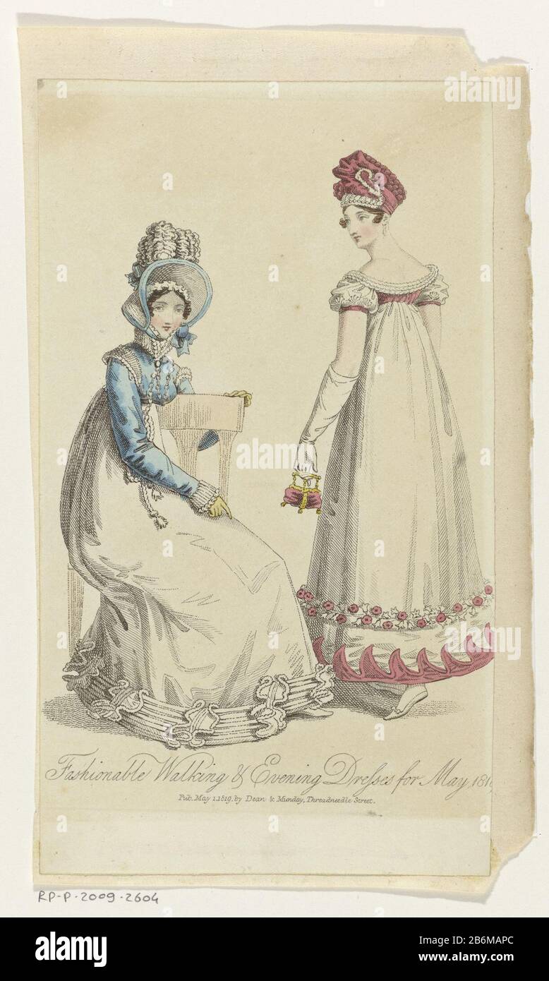 Moda Walking \u0026 Sera abiti per maggio 1819 (ttel op object) Moda abito da  passeggio e sera per la primavera del 1819. Collegamenti: Passeggiata con  spencer. Accessori: Cofano poke con piume, guanti.