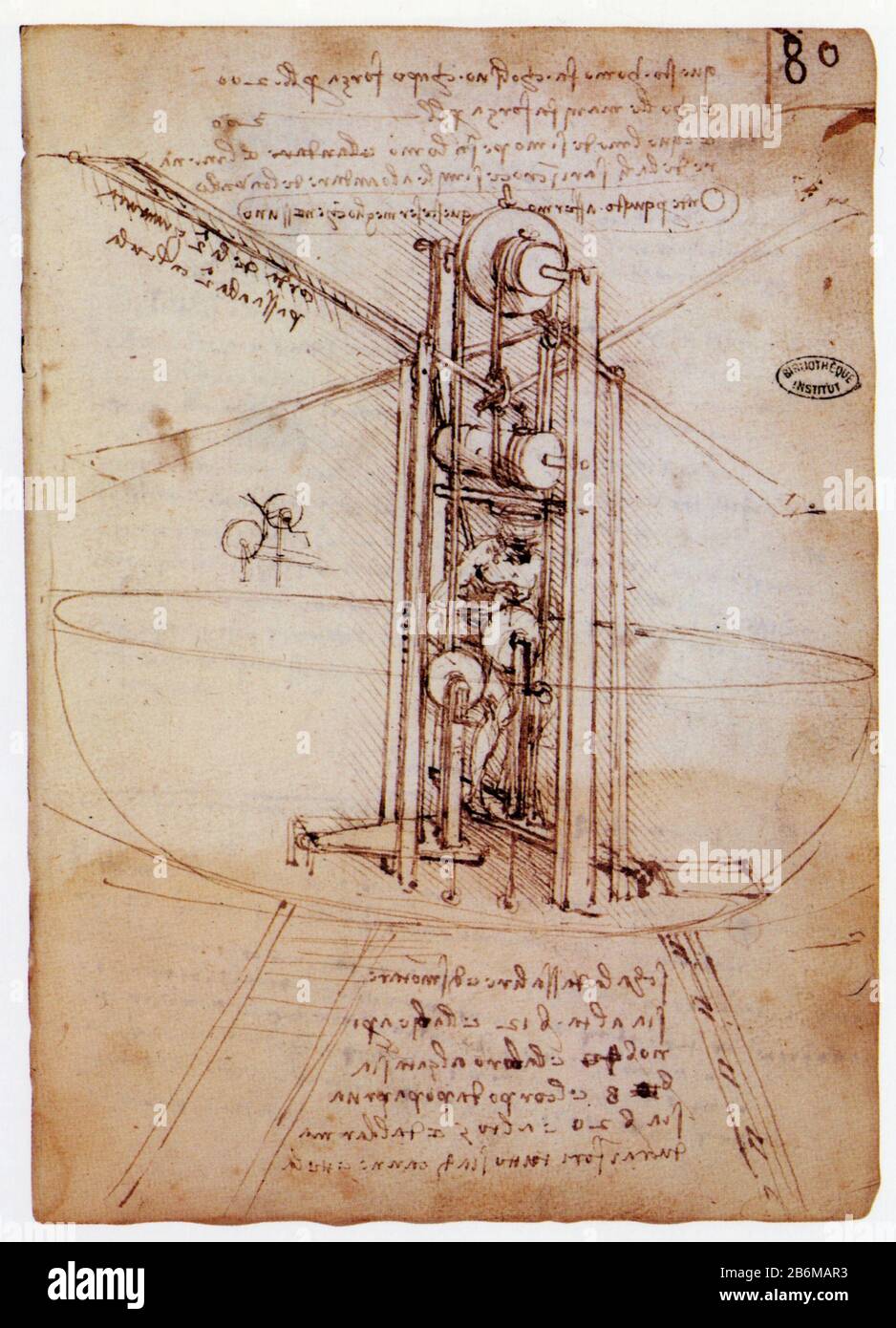 Leonardo da Vinci. Ornitoptero verticale. 1487-1490 Foto Stock