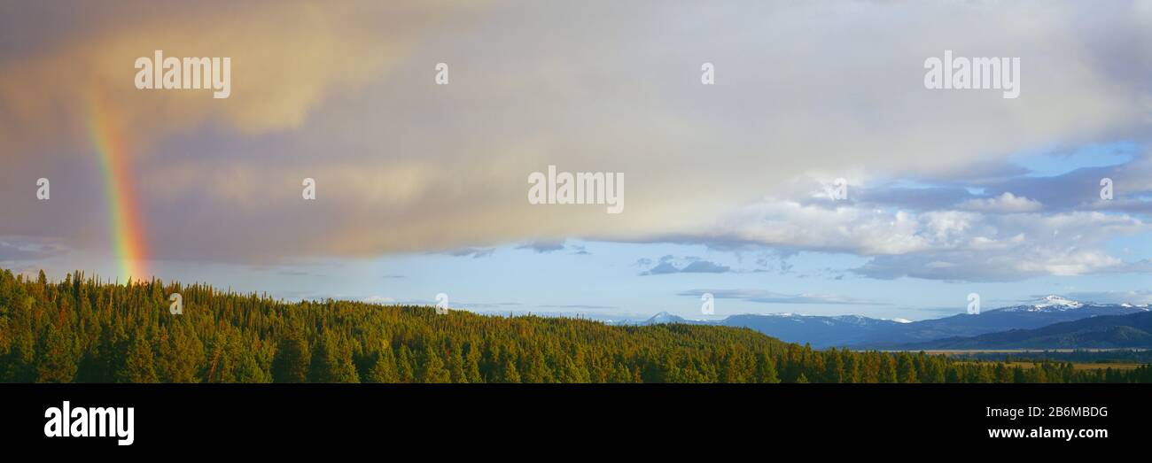 Vista dell'arcobaleno all'alba, Grand Teton National Park, Teton County, Wyoming, USA Foto Stock