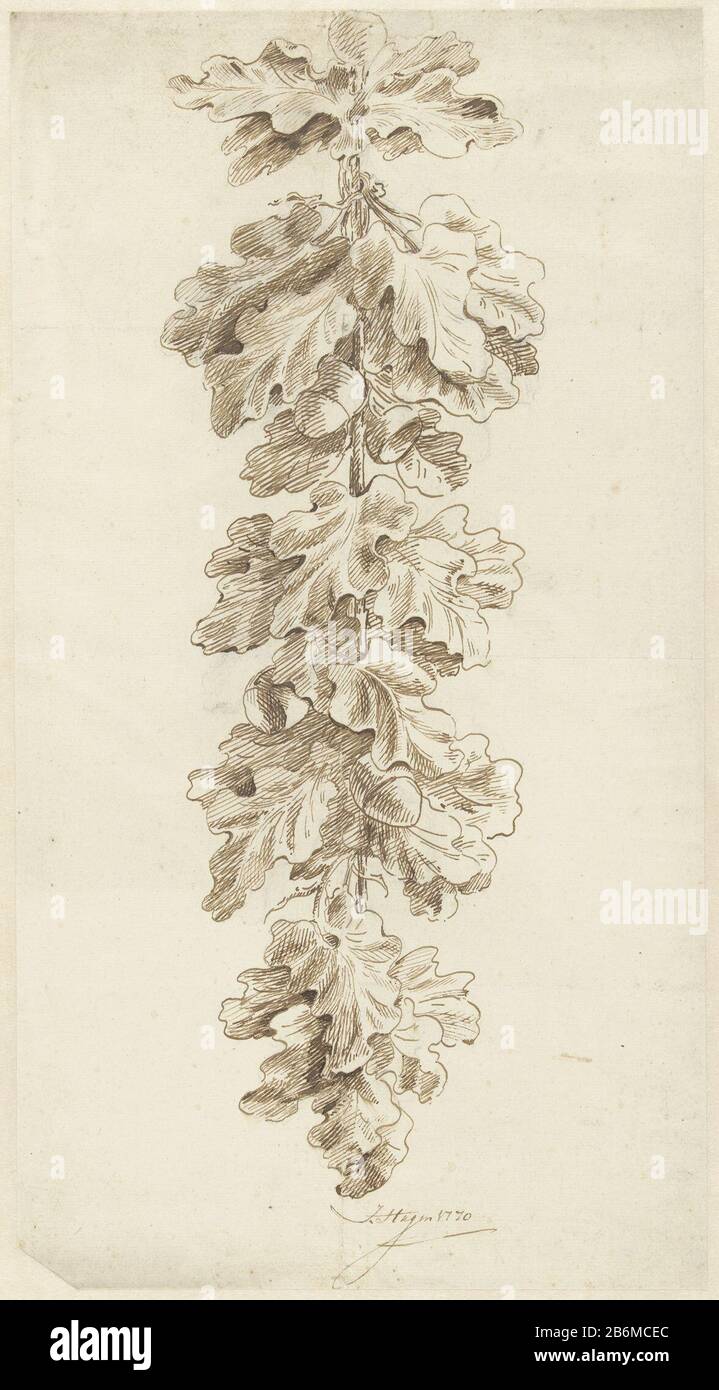 Festoen van eikenbladeren Festoon of Oak Leaves tipo oggetto: Disegno numero Oggetto: RP-T-1965-71 Produttore : disegnatore: Jacob Hagen (II) Data: 1770 caratteristiche Fisiche: Penna in marrone, matita, inchiostro materiale: Carta inchiostro matita Tecnica: Penna dimensioni: H 428 mm × W 230 mm Foto Stock