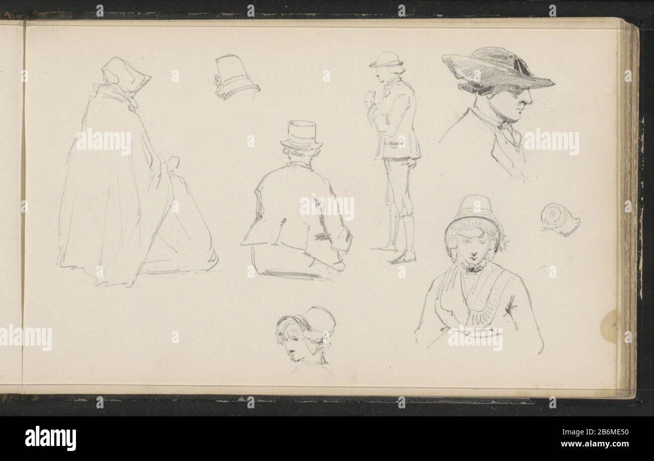 Figuren in Zeeuwse kostuums uomini e donne in Zeeland costumi. Foglio 8 da un libro di schizzo con 44 fogli realizzati in Nuova Zelanda e Utrecht. Produttore : artista: Cornelis Springer Place prodotto: Zeeland Dating: CA. 1856 - ca. 1861 caratteristiche Fisiche: Matita materiale: Carta Oggetto matita: Vestiti, costume adulto mana dult donna Foto Stock