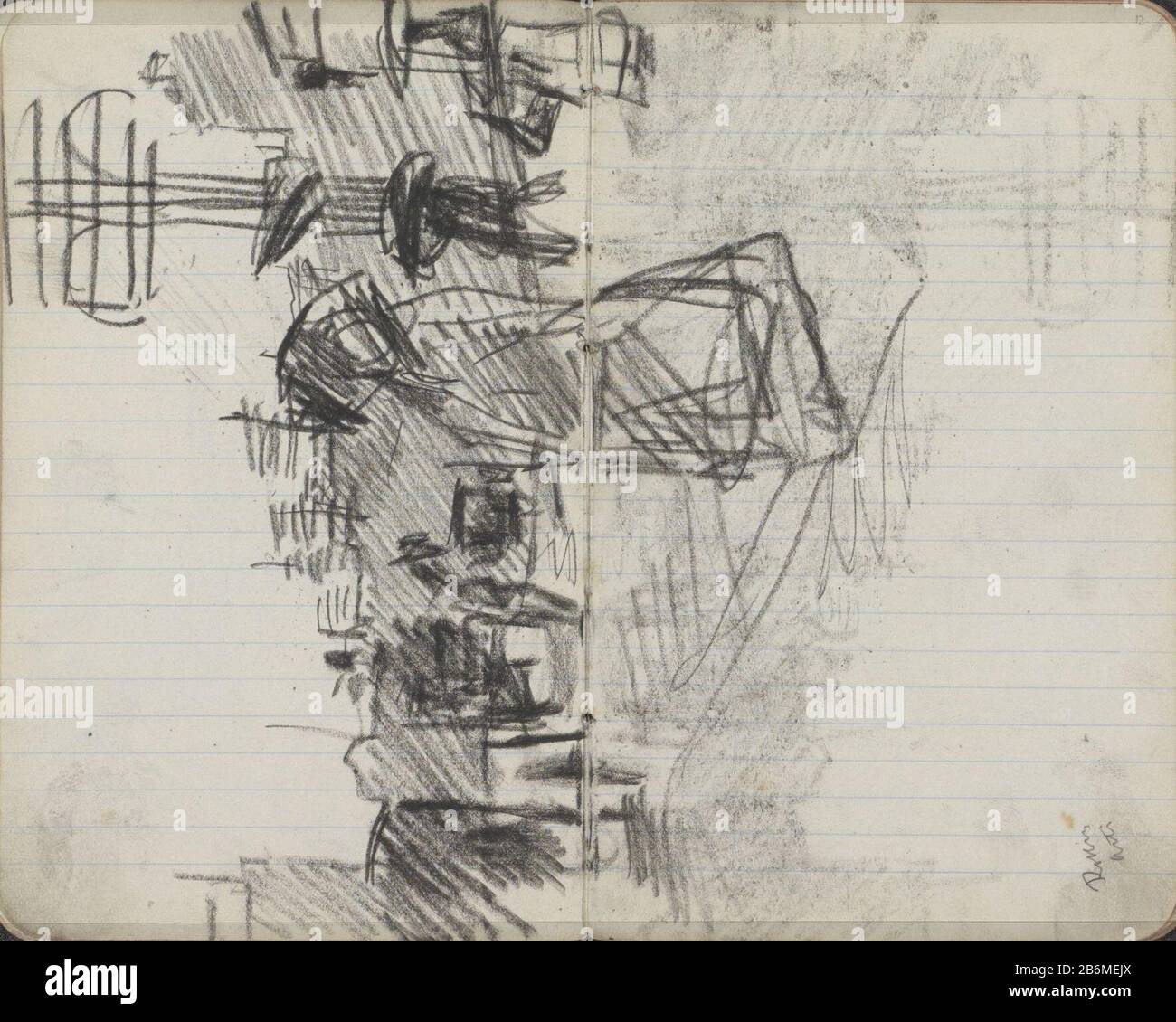 Figuren incontrò l'op het Rokin te Amsterdam visto da Rokin 112, arti et Amicitiae. Pagina 11 e pagina 12 di un libro con 33 bladen. Produttore : artista George Hendrik Breitner luogo di produzione: Amsterdam Data: CA. 1890 - ca. 1900 caratteristiche Fisiche: Gesso nero su carta rivestita materiale: Carta rivestita Oggetto gesso: Strada (+ città (-paesaggio ) con figure, staff) architettura civica; edifici; abiti Foto Stock