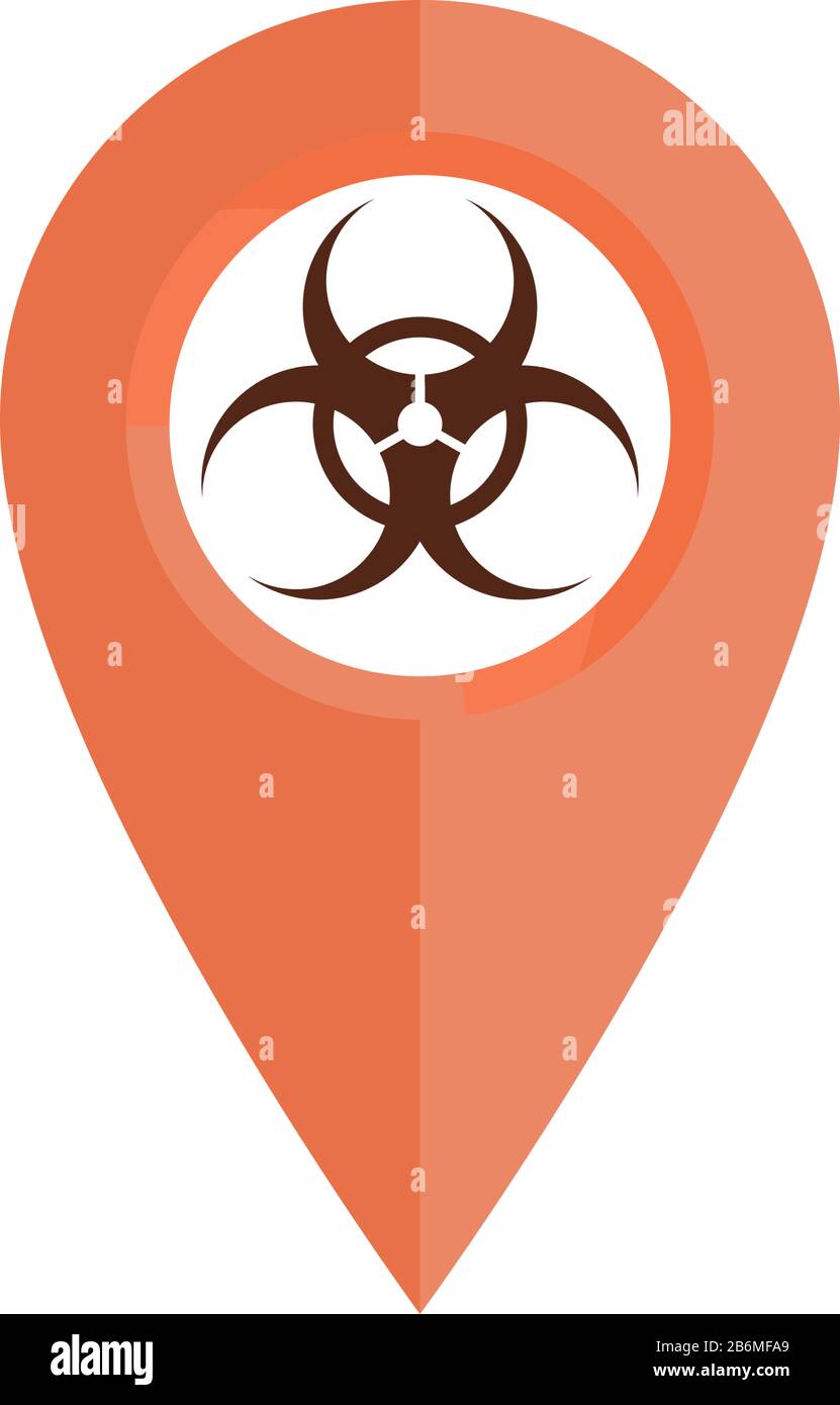 Perno di posizionamento con icona del segnale di rischio biologico su sfondo bianco. Illustrazione in stile piatto. Illustrazione Vettoriale