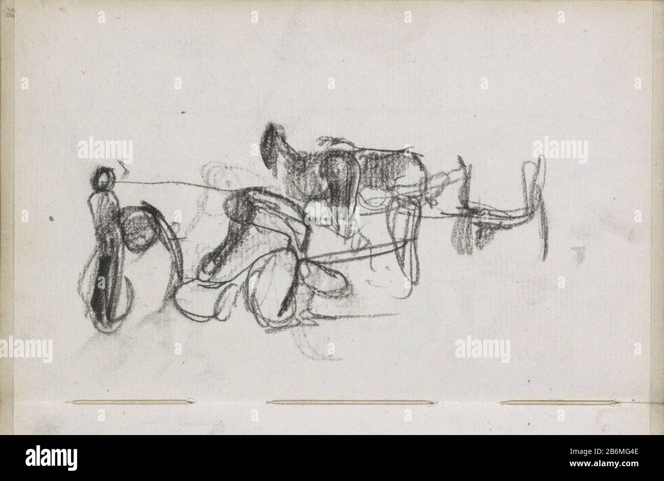 Figuur voor een paard-en-wagen pagina 86 di un libro di schizzi con 67 lame prodotte a Drenthe. Produttore : artista George Hendrik Breitner Luogo produzione: Drenthe dating: 1884 - 1886 caratteristiche Fisiche: Gesso nero materiale: Gesso carta Oggetto: Carro cavallo (fattoria), carro merci, carrello quattro ruote, veicolo trainato da animali, ad esempio: Cabina, trasporto, pullman Foto Stock