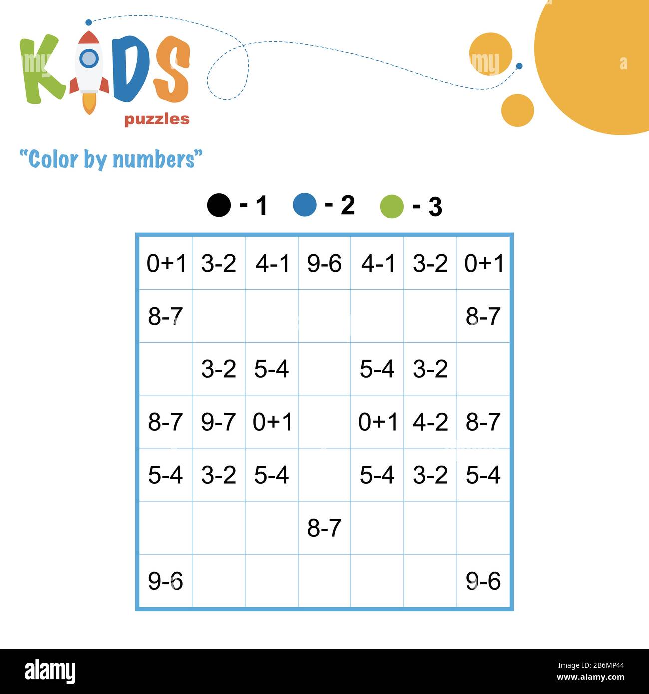 Colore per numeri. Puzzle matematico pixel. Foglio di lavoro facilmente  colorato con addizione e sottrazione, per i bambini in età prescolare,  elementare e media Immagine e Vettoriale - Alamy