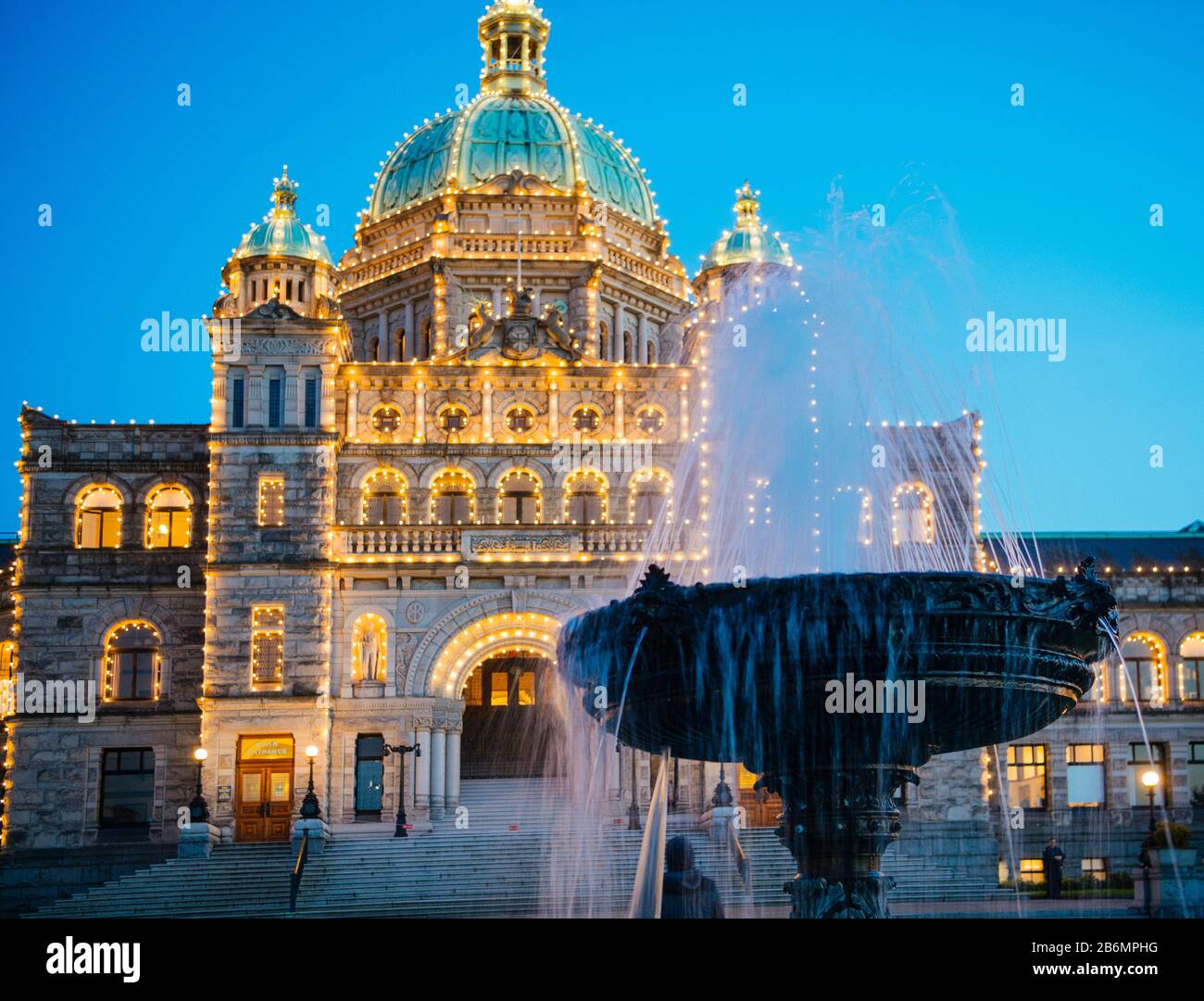 Vista dell'edificio del Parlamento, British Columbia, Canada Foto Stock