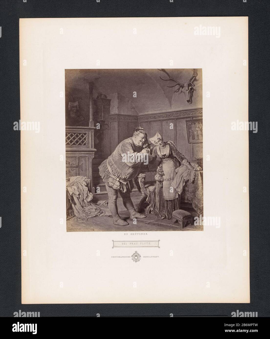 Questa foto fa parte di una cartella con sette fotografie, una pagina del titolo con foto e tekstblad. Produttore : fotografo: Photo Gesellschaft Berlin (listed property) to painting by Eduard von Grützner (listed property) Data: CA. 1873 - o per circa 1878 Materiale: Carta Tecnica : albume dimensioni di stampa: Foto: H 221 mm × W 186 mm Oggetto: Lavoro letterario specifico Falstaff donna adulta Foto Stock