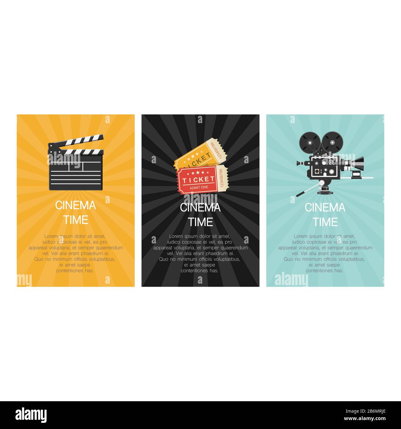 Tempo di cinema. Cartoon poster set vettore mockup. Illustrazione Vettoriale