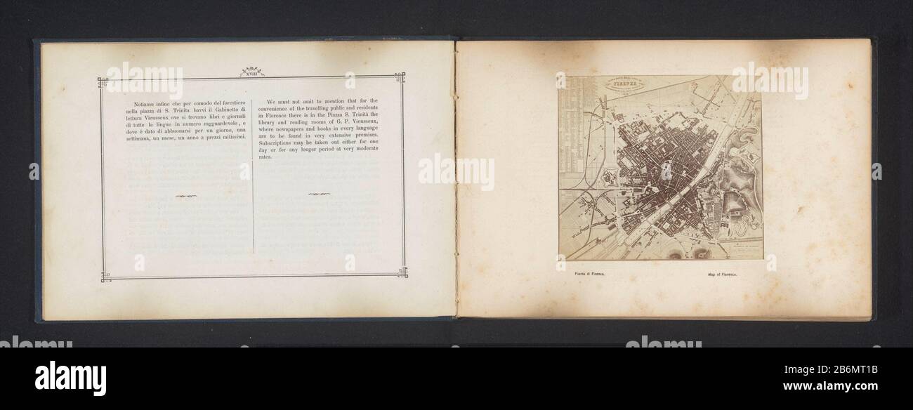 Fotoreproductie van een kaart van Florence Pianta di Firenze Mappa di Firenze (titel op object) Riproduzione fotografica di una mappa di FlorencePianta di Firenze Mappa di Firenze (title object) Tipo Di Proprietà: Pagina di riproduzione fotografica numero articolo: RP-F 2001-7-682-1 Produttore : fotografo: Giacomo Broginaar stampa da: Luogo anonimo fabbricazione: Firenze Data: ca. 1861 - o per 1871 Materiale: Carta Tecnica: Albume dimensioni di stampa: Foto: H 114 mm × W 126 mmToelichtingFoto pagina anteriore XVIII. Oggetto: Mappe, atlanti dove Firenze Foto Stock