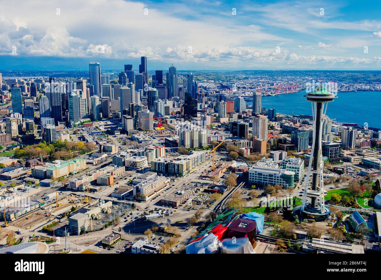 Veduta aerea della città di Seattle con Space Needle, Washington state, USA Foto Stock