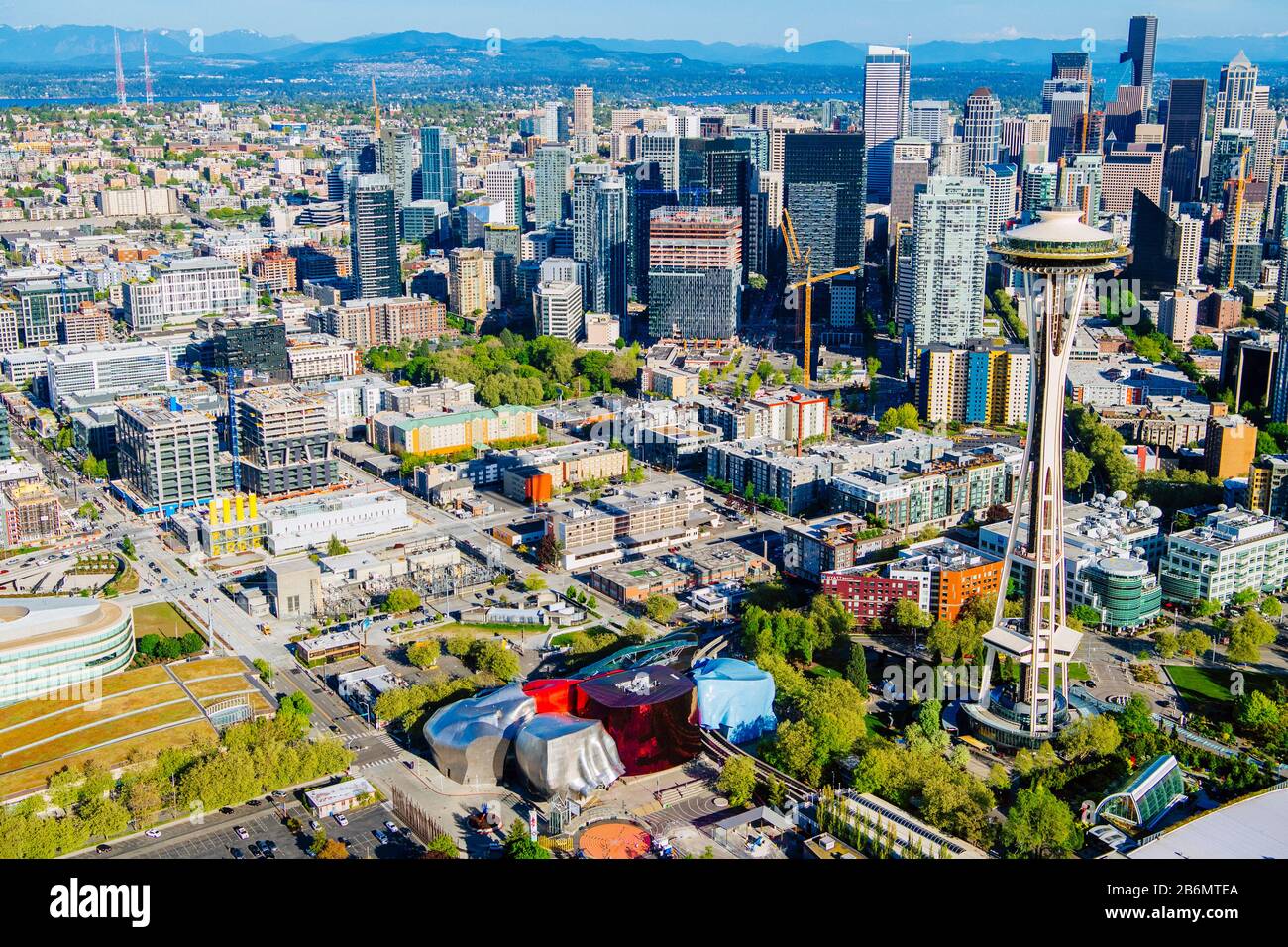 Veduta aerea di Seattle con Space Needle, Washington state, USA Foto Stock