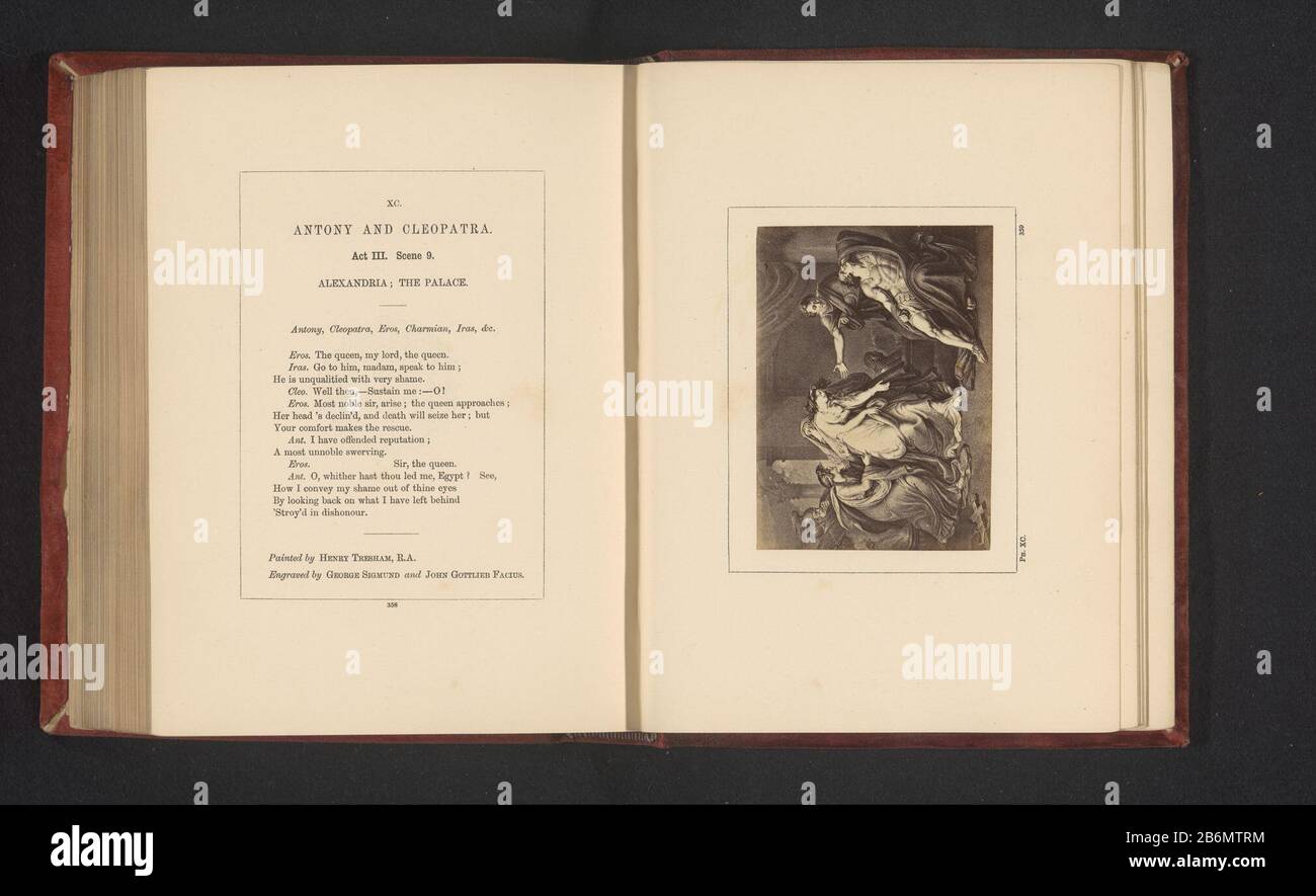 Fotoreproductie van een prent naar een schilderij door Henry Tresham, voorstellend een scene uit Antonius en Cleopatra door William Shakespeare te zien is akte III, scene 9 met Marcus Antonius, Cleopatra en Eros in een paleis in Alexandrië. Produttore : fotograaf: Stephen Aylingnaar prent van: Georg Siegmund Facius (vermeld op object)naar schilderij van: Henry Tresham (vermeld op object)Plats fabbricante: Londen Dating: CA. 1854 - in di voor 1864 Materiale: Fotopapier Techniek: Albuminedruk dimensioni: Foto: H 71 mm × b 99 mmToelichtingFoto op pagina 359. Oggetto: Specifieke literaire werken Foto Stock