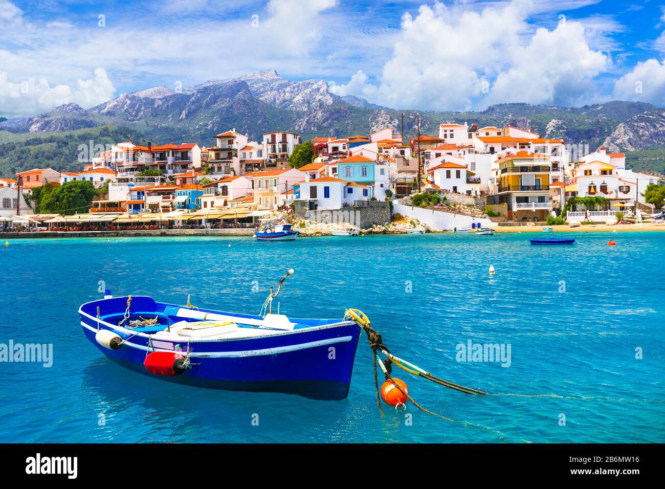 Bella Kokkari village,isola di Samos,Grecia. Foto Stock