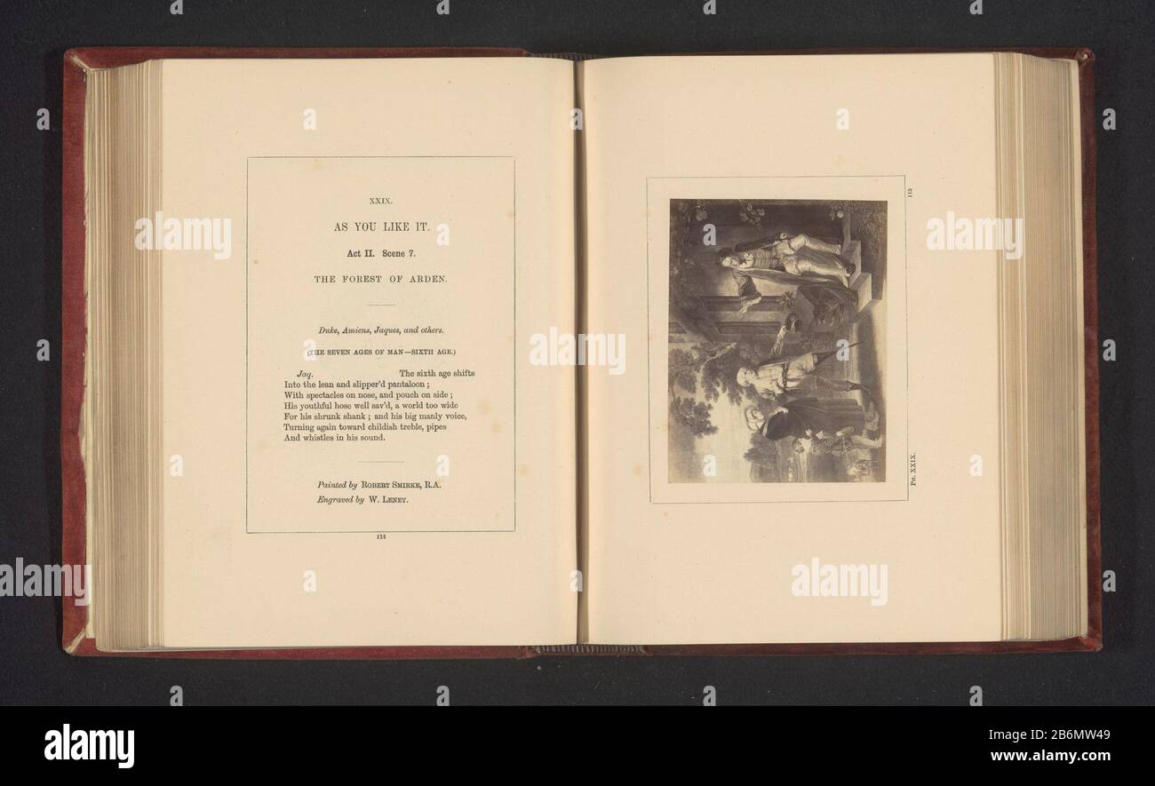Fotoreproductie van een prent naar een schilderij door Robert Smirke, voorstellend een scene uit Naar het u bevart door William Shakespeare in mostra è una rappresentazione di atto II, scena 7; sette età di Man. Produttore : fotografo: Stephen Aylingnaar print by William Satchwell Leney (proprietà in elenco) to painting by Robert Smirke (proprietà in elenco) Fabbricazione Di Posti: London Dating: CA. 1854 - o per 1864 Materiale: Carta Tecnica: Albume dimensioni di stampa: Foto: H 76 mm × W 98 mmToelichtingFoto pagina 115. Oggetto: Lavoro letterario specifico Foto Stock