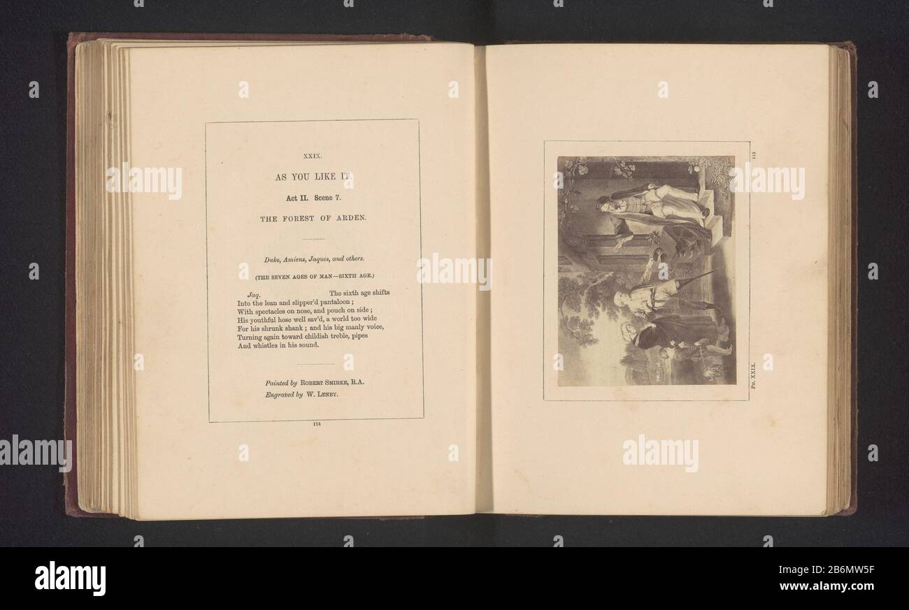 Fotoreproductie van een prent naar een schilderij door Robert Smirke, voorstellend een scene uit Naar het u bevart door William Shakespeare in mostra è una rappresentazione di atto II, scena 7; sette età di Man. Produttore : fotografo: Stephen Aylingnaar print by William Satchwell Leney (proprietà in elenco) to painting by Robert Smirke (proprietà in elenco) Fabbricazione Di Posti: London Dating: CA. 1854 - o per 1867 Materiale: Carta Tecnica: Albume dimensioni di stampa: Foto: H 77 mm × W 100 mmToelichtingFoto pagina 115. Oggetto: Lavoro letterario specifico Foto Stock