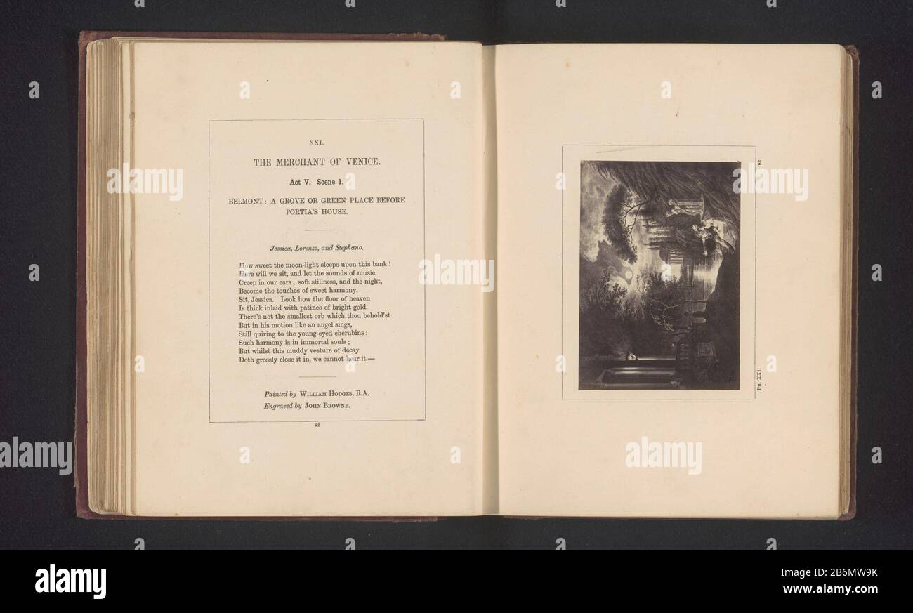 Si vede atto V, scena 1 con Jessica e Lorenzo su una panchina e Stephano che toekijkt. Produttore : fotografo: Stephen Aylingnaar picture of John Browne (listed property) to painting by William Hodges (listed object ) Prodotto Del Luogo: London Dating: CA. 1854 - o per 1867 Materiale: Carta Tecnica: Albume dimensioni di stampa: Foto: H 70 mm × W 99 mmToelichtingFoto pagina 83. Oggetto: Lavoro letterario specifico Foto Stock
