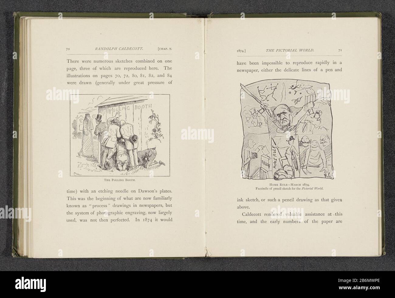 Fotoreproductie van een prent naar een spottekening genaamd Home Rule door Randolph Caldecott Home Rule-March 1874 (titel op object) Riproduzione fotografica di una stampa su un disegno spot chiamato Home Rule by Randolph CaldecottHome Rule-March 1874. (Oggetto del titolo) Tipo Di Proprietà: Riproduzione meccanica fotografica stampa pagina numero articolo: RP-F 2001-7-291-4 Iscrizioni / marchi: Iscrizione, recto, stampato: 'Disegno a matita o a maschera per Il mondo Pittorico.' Produttore: Autore: Anonymous to drawing: Randolph Caldecott (proprietà elencata) Data: CA. 1877 - o per 1887 Materiale: Carta Tecnica: Autotipia Dim Foto Stock