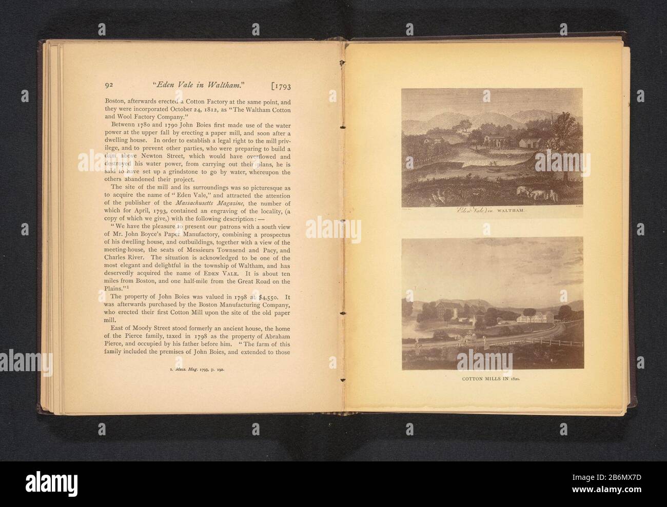 Fotoreproductie van een prent van een katoenfabriek Cotton Mills in 1820 (titel op Object) Photo reproduction of a picture of a cotone plant Cotton Mills in 1820 (title Object) Property Type: Photo reproduction page Item number: RP-F 2001-7-980-36 Manufacturer : Photographer Thomas R. Lewis to print from: Anonymous date: Circa 1874 - o per 1879 Materiale: Carta Tecnica: Albume dimensioni di stampa: Foto: H 69 mm × W 96 mmToelichtingFoto pagina anteriore 92. Oggetto: Produzione di cotone (materiale  industria tessile) dove: Waltham Foto Stock Fotoreproductie van een prent van een katoenfabriek Cotton Mills in 1820 (titel op Object) Photo reproduction of a picture of a cotone plant Cotton Mills in 1820 (title Object) Property Type: Photo reproduction page Item number: RP-F 2001-7-980-36 Manufacturer : Photographer Thomas R. Lewis to print from: Anonymous date: Circa 1874 - o per 1879 Materiale: Carta Tecnica: Albume dimensioni di stampa: Foto: H 69 mm × W 96 mmToelichtingFoto pagina anteriore 92. Oggetto: Produzione di cotone (materiale  industria tessile) dove: Waltham Foto Stock