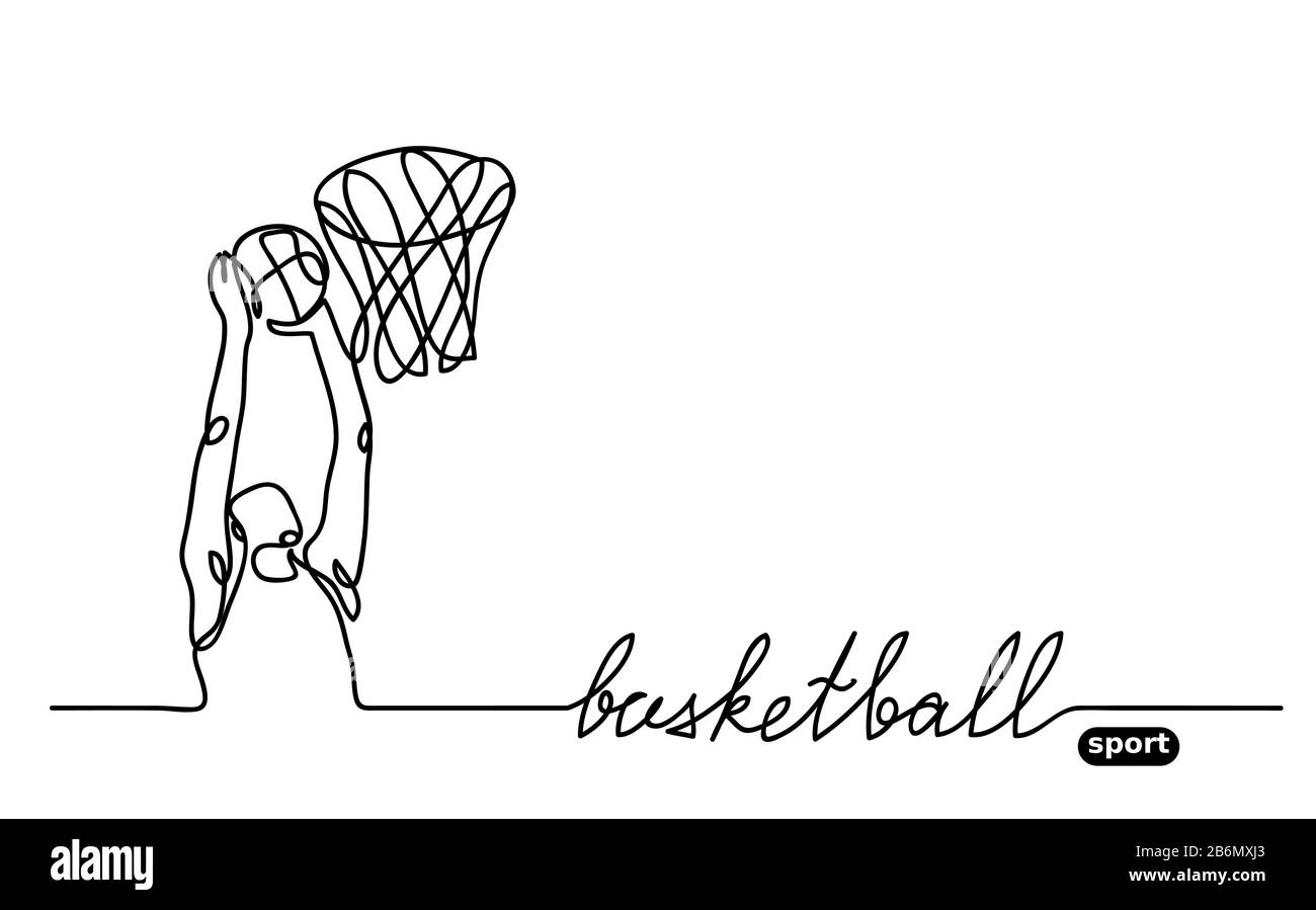 Banner giocatore di basket, doodle vettoriale minimalista Illustrazione Vettoriale