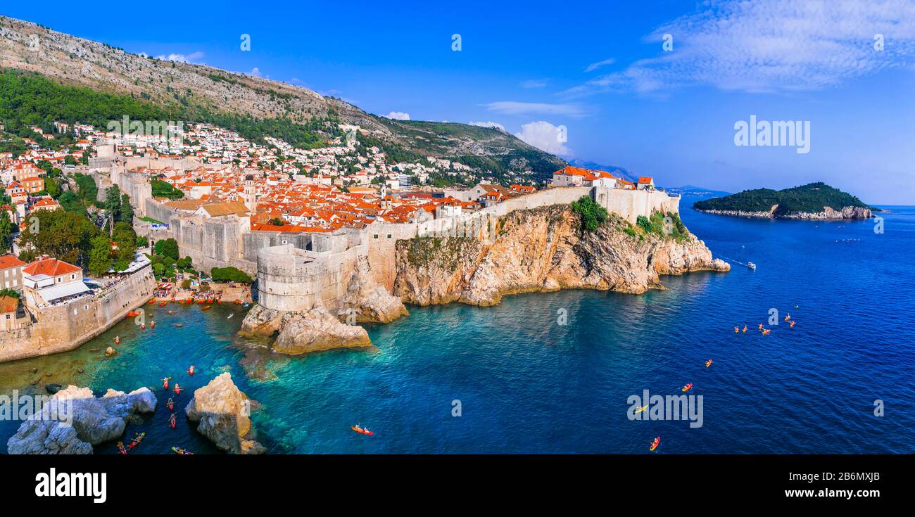 Bella città vecchia di Dubrovnik, vista panoramica, Croazia. Foto Stock